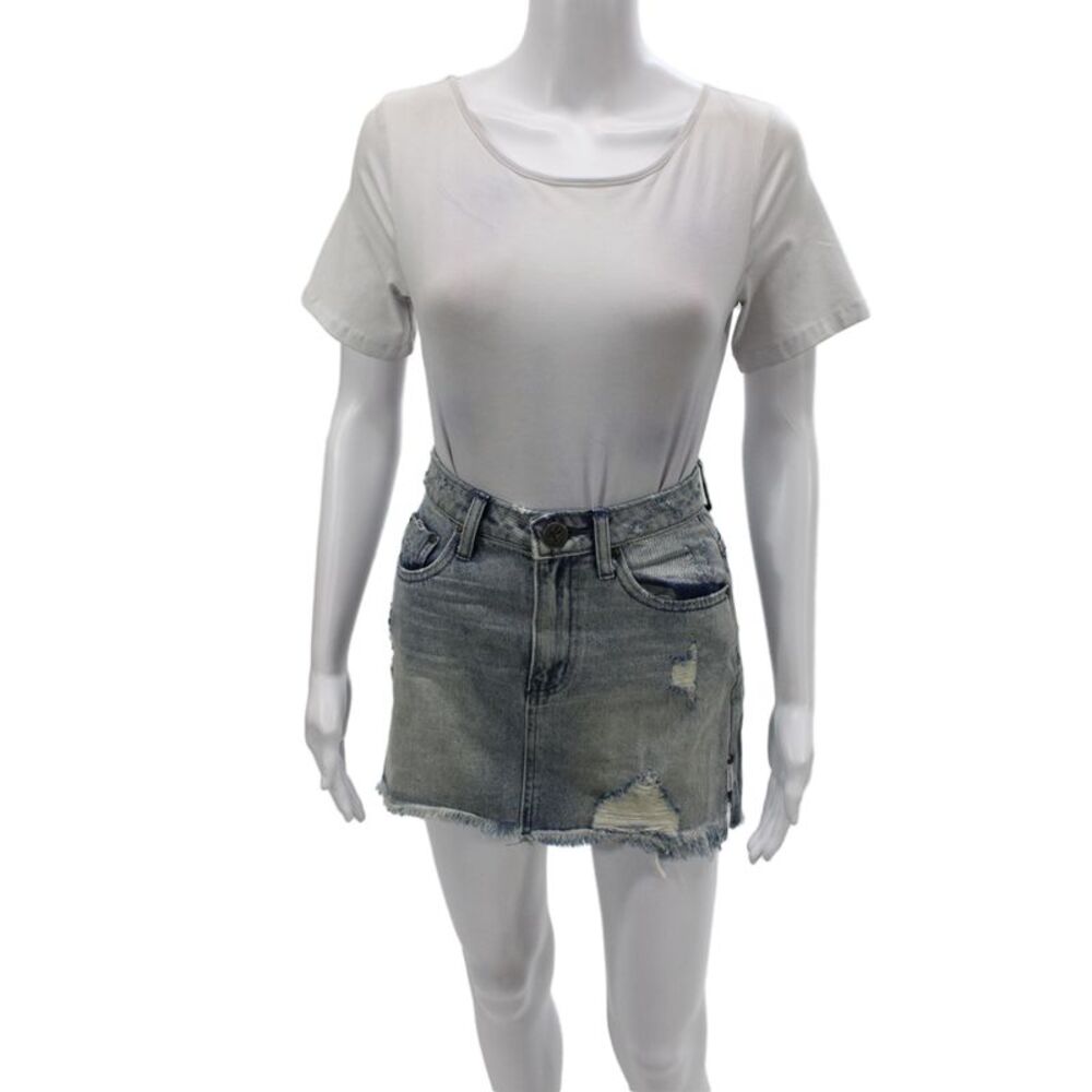 One by One Teaspoon Womens Mini Cotton Button Skirt Blue Casual Size 22